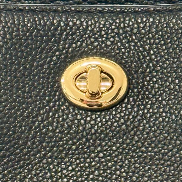COACH TURNLOCK CHAIN TOTE Black Pebbled Leather Shoulder Bag Work Travel Casual - Picture 5 of 16